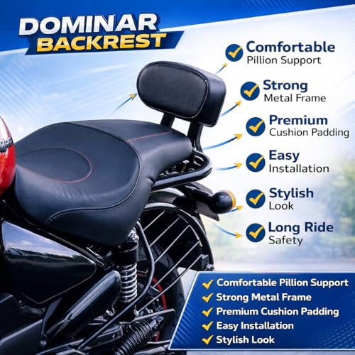 Image of Bike Back Rest Passenger Seat Back Support Rest Cushion Black Compatible for Bajaj Dominar 250, 400cc Models