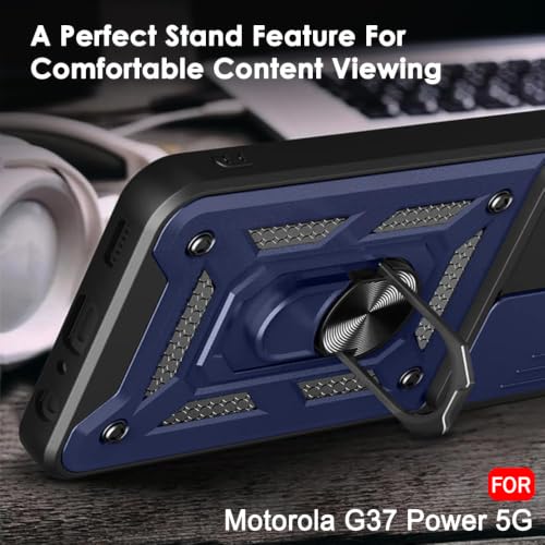 Image of TheGiftKart Tough Armor Bumper Back Cover Case for Motorola Moto G37 Power 5G | Kickstand & Ring Holder | 360 Degree Protection Cover Case for Moto G37 Power 5G (PC & TPU, Sliding Camera Cover, Blue)