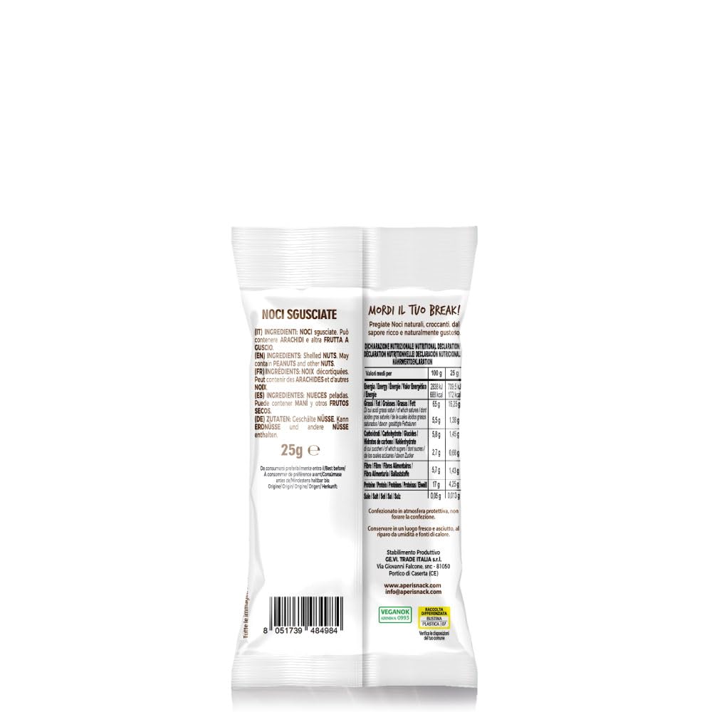 Aperisnack B-Fruit - AP13.041.11 - Box 40 Snack Monodose – Noci Naturali – Frutta Secca 100% Naturale – 40 monoporzioni x 25 g