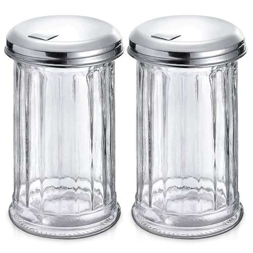 Image of 12 Oz Glass Sugar Container for Coffee Bar Set of 2 - Sugar Dispenser with Pour Spout - Stainless Steel Flip Lid, Smooth Pour Control for Coffee, Tea, Baking & Cooking | Countertop or Table Use