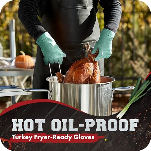 Image of KITCHEN PERFECTION XL Silicone Smoker Oven Gloves-Extreme Heat Resistant BBQ Gloves-Handle Hot Food Right on Your Grill Fryer&Pit|Waterproof Grilling Cooking Baking Mitts|Superior Value Set+3 Bonuses