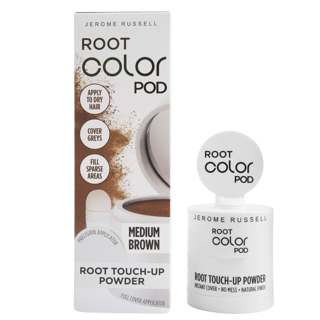 Jerome Russell Root Color Pod MEDIUM BROWN | Root Touch Up Powder | Instant Grey Coverage for Roots & Hairline | Thinning Hair Filler | Smudge Proof | Vegan | With Precision & Full Cover Applicators