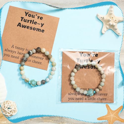 6 Pieces Turtle Bracelet Bulk Sea Turtle Beads Ocean Bracelets Natural Stone Turquoise Stretch Bracelet Gifts Inspirational Cards for Women Men4