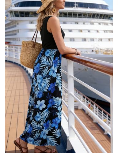 Image of Bluetime Women's Summer Boho Sleeveless Floral Print Tank Long Maxi Dress (S-3XL)