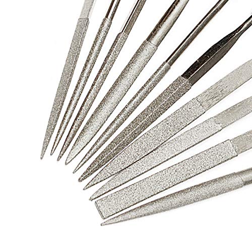 Yakamoz 10-Piece Mini Diamond Needle File Set 2X100Mm Small Metal Riffler Files Jewelers File Precision Hand Tools For Glass Wood Stone Jewelry - Round Triangular Square Flat Shape #TOP6