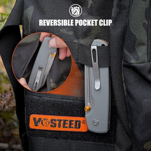 Image of Vosteed Raccoon EDC Pocket Knife - 3.25 inch 14C28N Stonewash Blade, Modified Sheepsfoot - Top Liner Lock, Gray G10 Handle - Surviving Hiking Knives - A2930