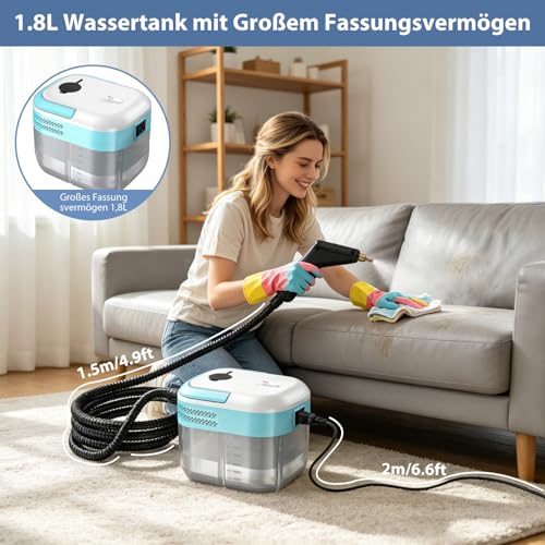 Noetopolis 1.4L Dampfreiniger Handgerät, Tragbarer Handdampfreiniger mit 7 Zubehörteilen, Steam Cleaner, 15s Schnellaufheizung für Boden, Küche, Fenstern, Badezimmern, Auto, Polster