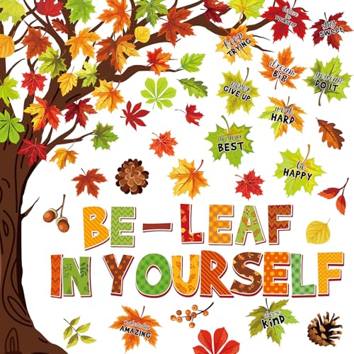 Décoration de tableau d'affichage d'automne avec feuilles découpées et affiche