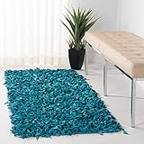 SAFAVIEH Leather Shag Collection Runner Rug - 2'3" x 11', Light Blue, Hand-Knotted Modern Leather, Non-Shedding & Easy Care, Ideal for High Traffic Areas in Living Room, Bedroom (LSG511L)