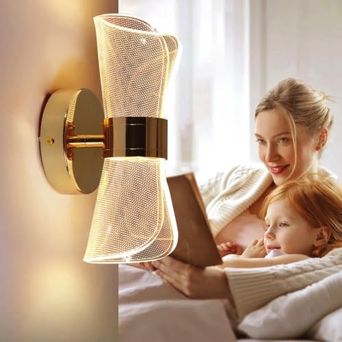 Image of Groeien 12W | 3 Color LED Nordic Sconce Golden Mesh Transparent Indoor Home Acrylic Wall Lamp for Bedroom Living Room Corridor Lighting Fixtures Wall Mount(Warm+Natural+Coolwhite)