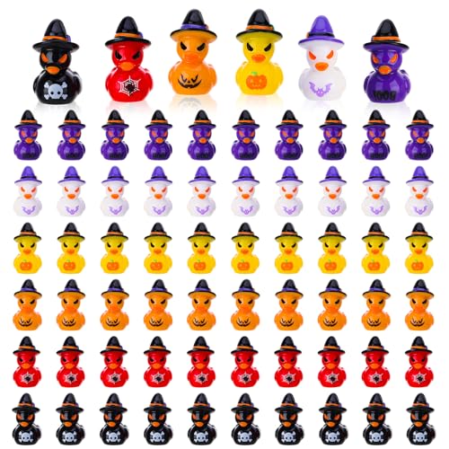 GGSTDDUP 60 Pcs Halloween Mini Resin Ducks Mini Duck Toy Figurines Tiny Resin Duck Figures with Witch Hat for Halloween Crafts Landscape Fairy Garden Party Decor