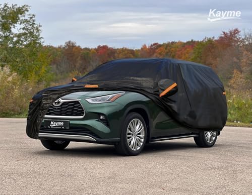 Image of Kayme 7 Layers SUV Car Cover Custom Fit for Toyota Highlander (2013-2025) Waterproof All Weather for Automobiles, Outdoor Full Cover Rain Sun UV Protection.Black