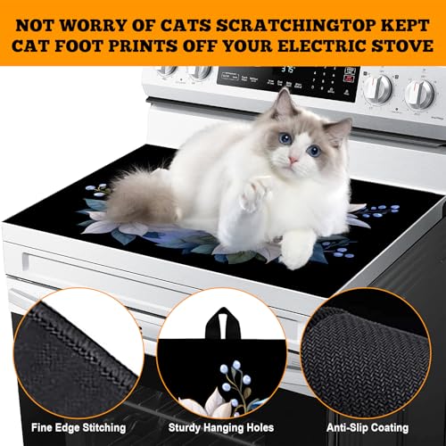 Image of Christmas Multi-Design Stove Cover for Glass /Electric Stoves - 3-in-1 Heat-Resistant Protector Mat, Non-Slip Drying Rack 28 inchx20 inch