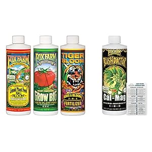 Fox Farm Plant Fertilizer Soil Bundle: Big Bloom, Grow Big, Tiger Bloom, Cal-Mag (Pack of 4-16 oz Bottles) + Twin Canaries Chart