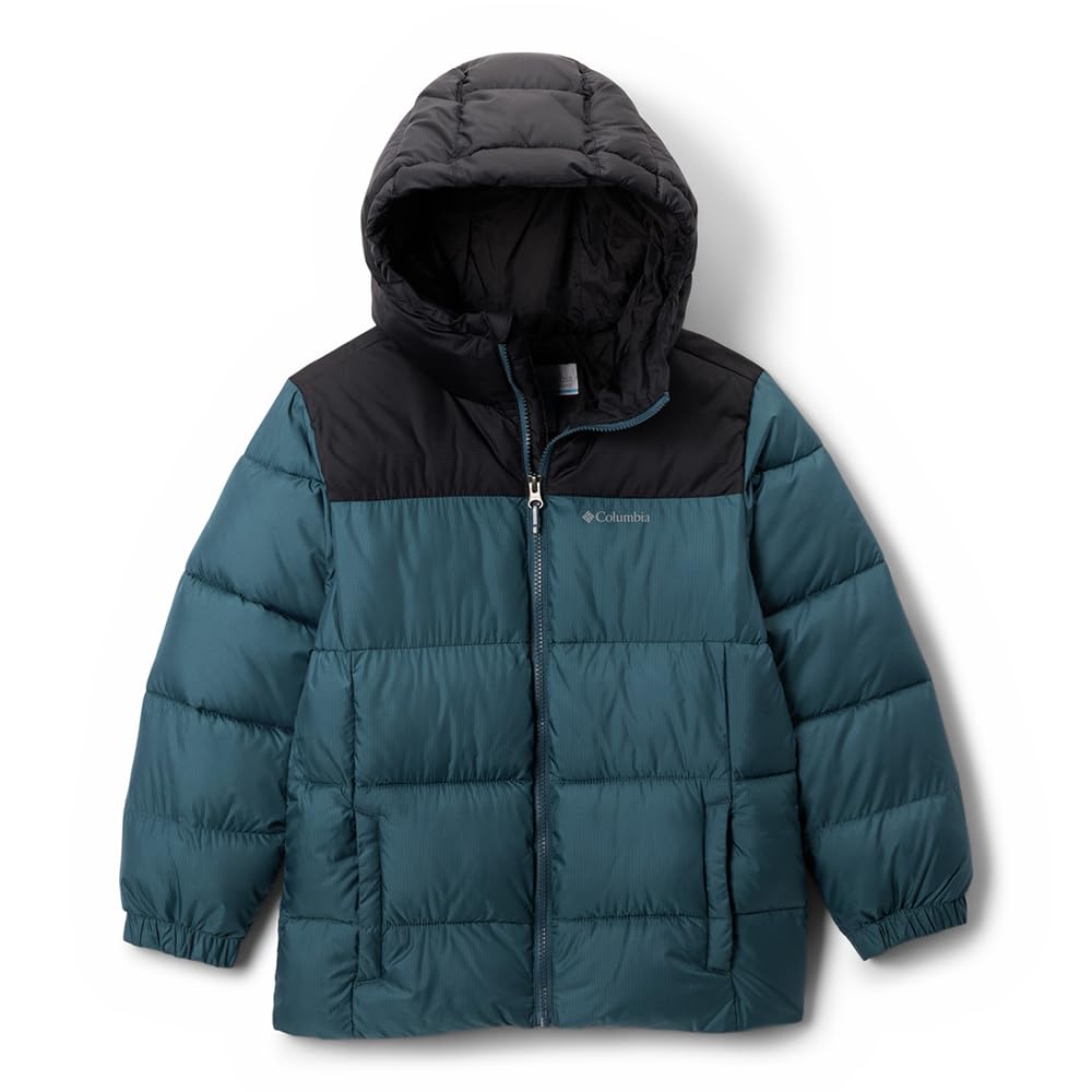 Columbia Youth Puffect Hooded Jacket, Hooded Puffer Jacket, Everblue/Black, Small