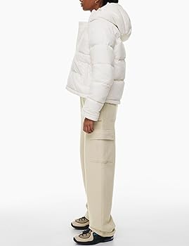 Flygo Puffer Jacket Womens Cropped Corduroy Hooded Winter