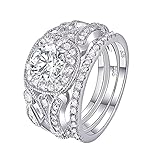 Newshe Wedding Rings for Women Engagement Set 925 Sterling Silver 2ct Round White AAA Cz Size 5-12...