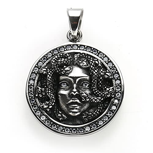 shangboyi Stainless Steel Necklace for Men, Hip hop Style Necklace with Medusa Pattern Pendant, Fashionable and Suitable for Men, Great Gift Option, Silver
