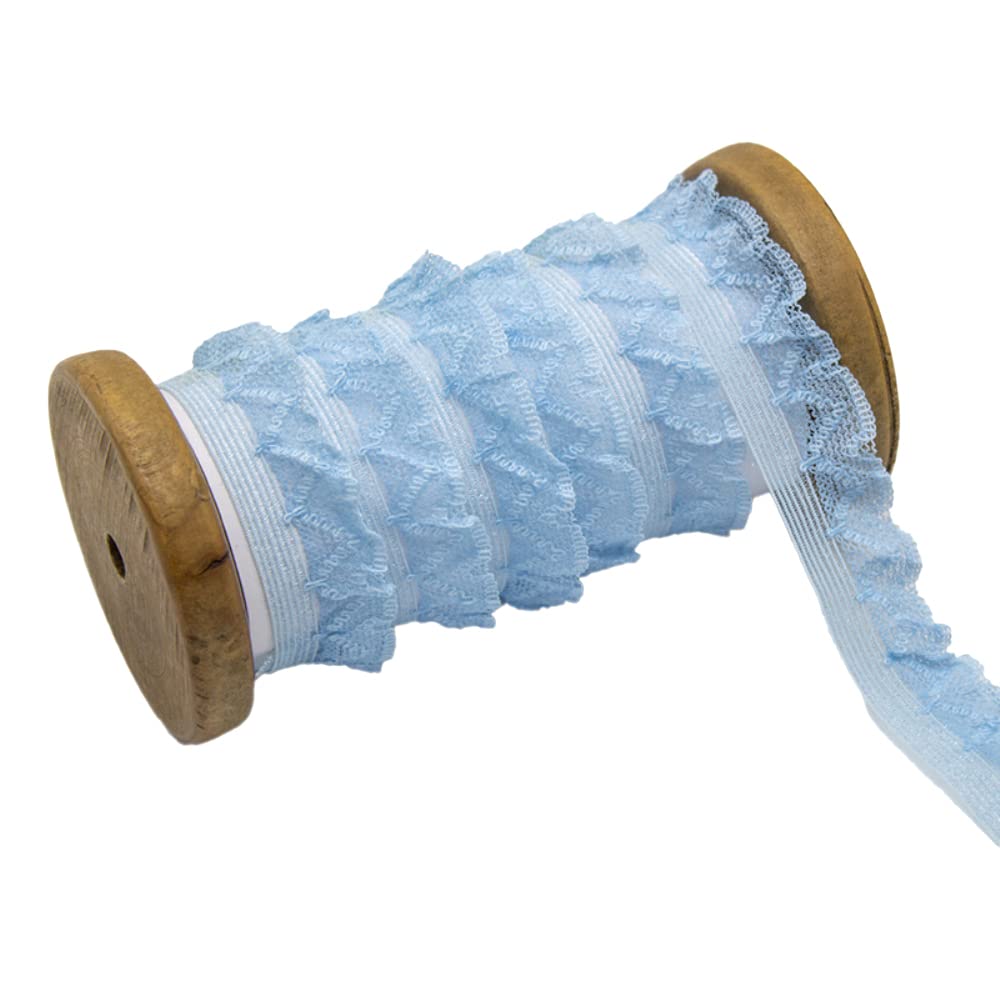 15Yard Vintage Elasticity Lace Ribbon, Pleated Lace, Ruffled Chiffon Ribbon, Decorative Ribbon, Lace Fabric Lace Trim for Sewing Craft Wedding Party Decoration 2 cm, Blue