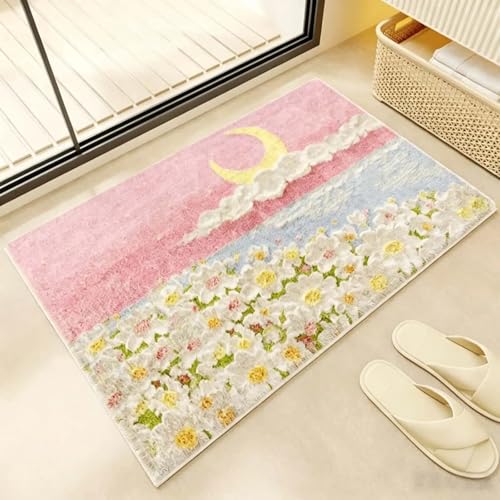 Alfombrilla Baño 50X80 Luna Amarilla Antideslizante y de Gran Absorción, Material Resistente al Desgaste, Base Antideslizante Segura, Baños Amplios y Modernos