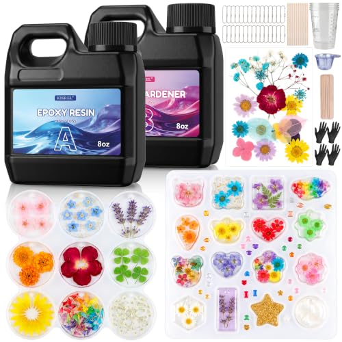 KISREL Epoxy Resin Kit 16OZ with Keychain Earring Molds Tools for Beginner