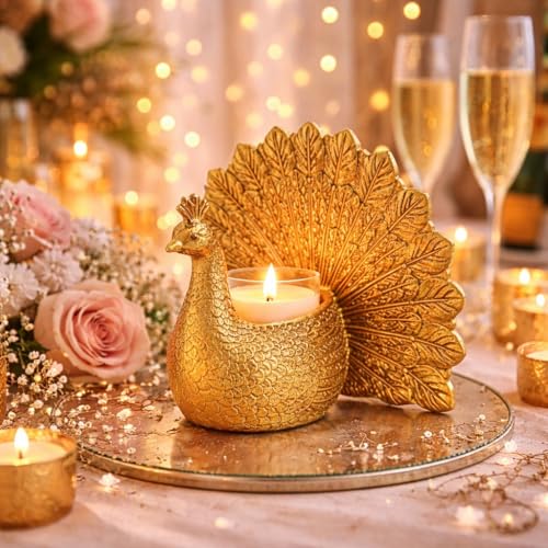 Image of Kalakriti Aluminium Dancing Peacock Candle Holder for Good Luck | Tabletop Vastu Figurine Showpiece for Living Room Home Decor| Valentine Gift for Couples Anniversary Wedding (Candle not Included)