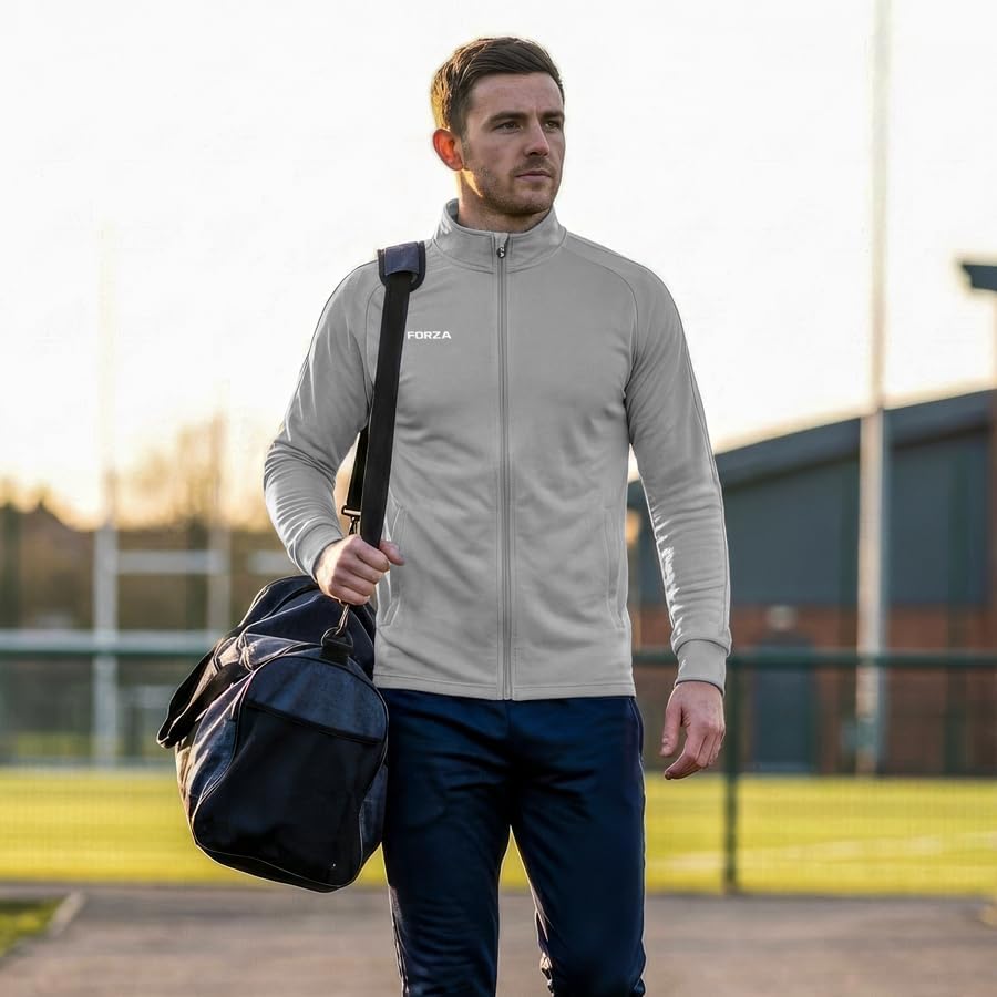 FORZA Men’s Full Zip Track Jacket – Black or Gray Slim Fit Athletic Top with Zippered Pockets – Quick Dry Sports Jacket