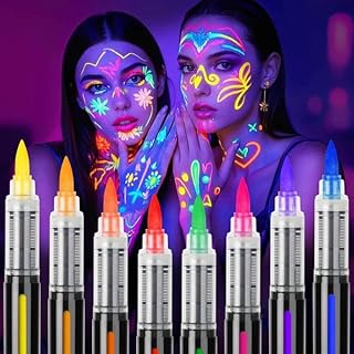 UV Glow Face &amp; Body Paint Markers – 8 Colors Glow in the Dark Neon Face Paint Pens | UV Reactive Body Paint for Face Paint...