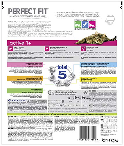 Perfect Fit Active 1+ – Trockenfutter für erwachsene, aktive Katzen ab 1 Jahr – Reich an Rind – Unterstützt die Vitalität – 4 x 1,4 kg