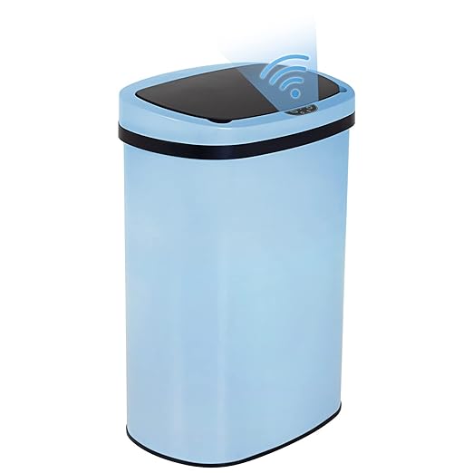 Stainless Steel Kitchen Trash Can Bathroom Bedroom Office Waste Bin with Lid Automatic Sensor Touch Free Garbage Can 13 Gallon / 50L,Black