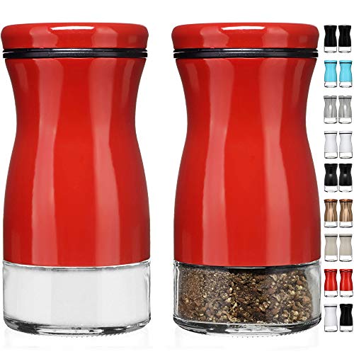 Salt and Pepper Shakers Set with Adjustable Pour Holes by CHEFVANTAGE - Red