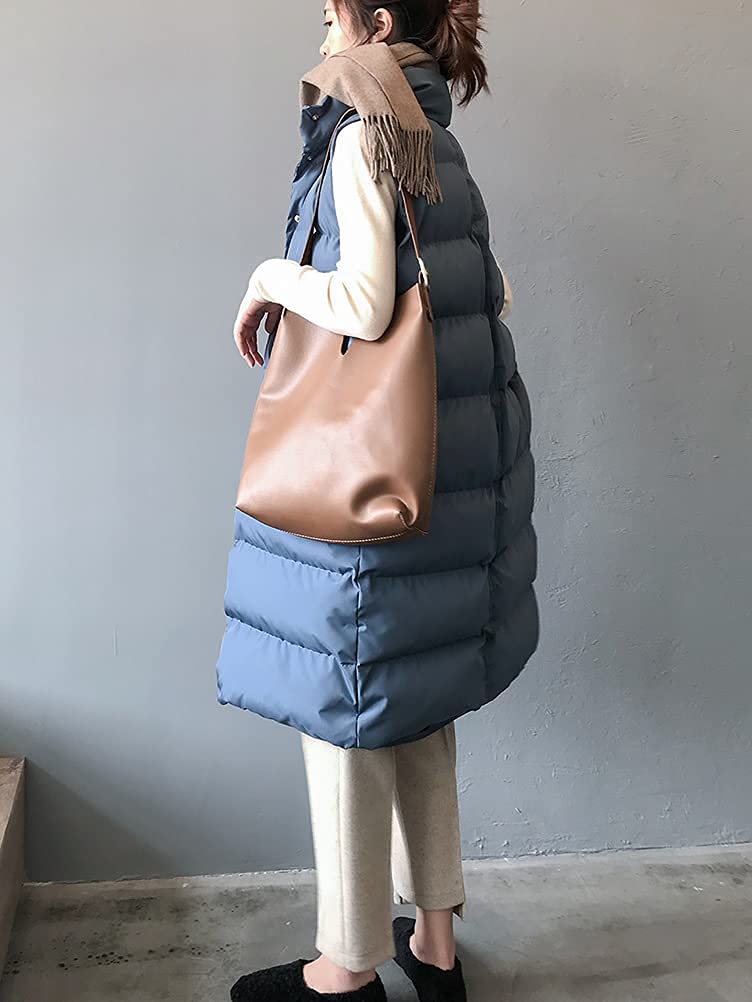 Onsoyours Doudoune sans Manche Femme Longue Gilet Ultra Chaud Légère Veste Manteau Parka Blouson Zippée Capuche Fille Hiver