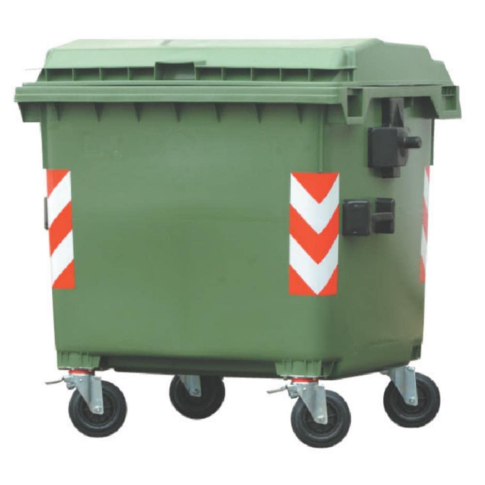 Cassonetto per la raccolta differenziata rifiuti, capacità 1100 Lt, certificato UNI EN 840, coperchio piano, colore verde