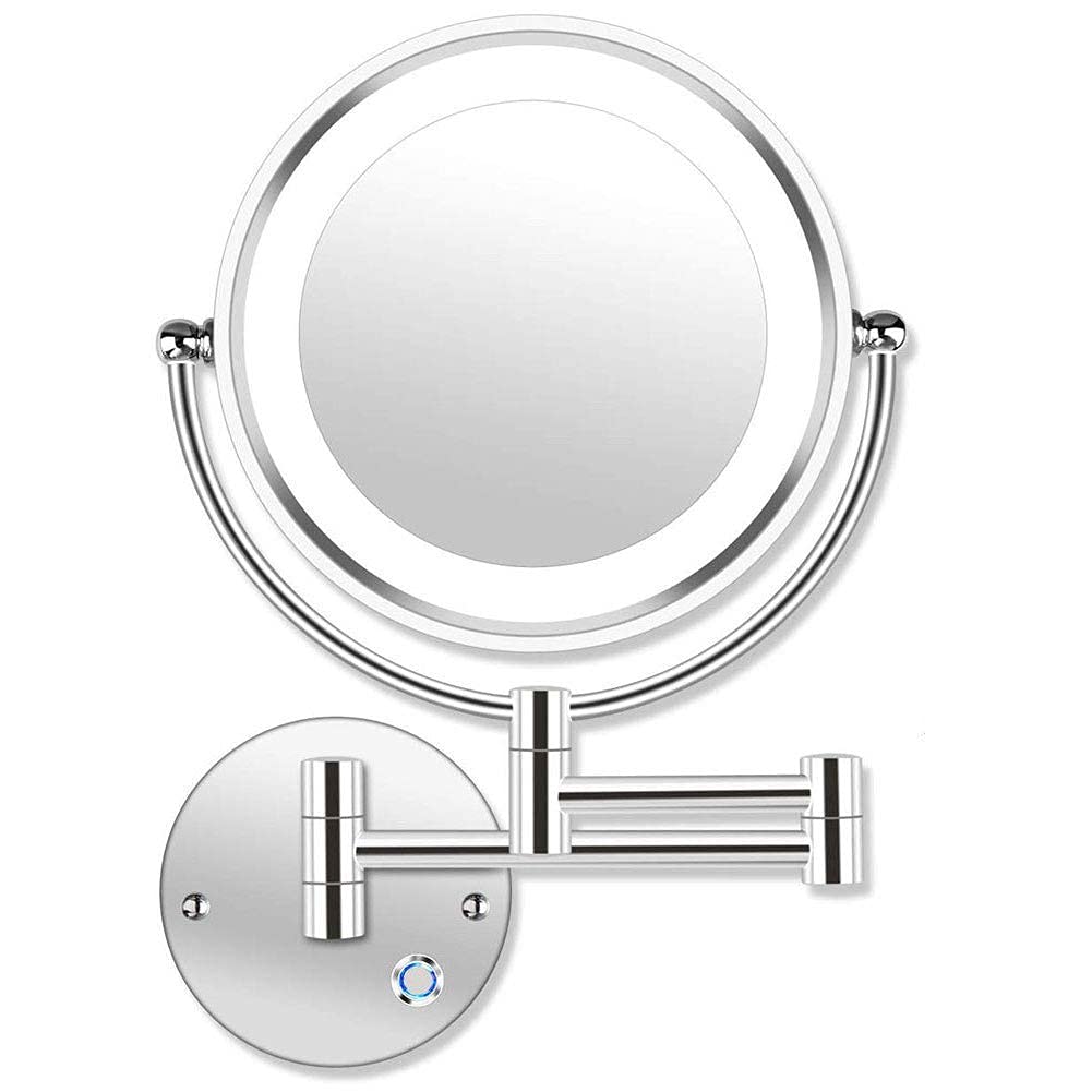 Miroir maquillage LED pivotant avec grossissement 10x et bouton tactile réglable