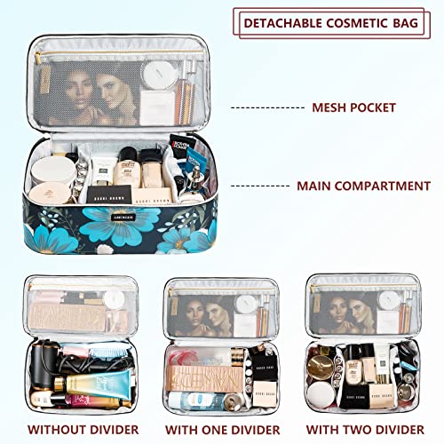 Amoigee Large Makeup Bag, Travel Makeup Bag Organizer, Double Layer Train Case Makeup Bag, Toiletry Bag For Makeup Brushes, Full Size Bottles, Palettes Sponge, Cosmetic Organizer, Blue. #TOP2