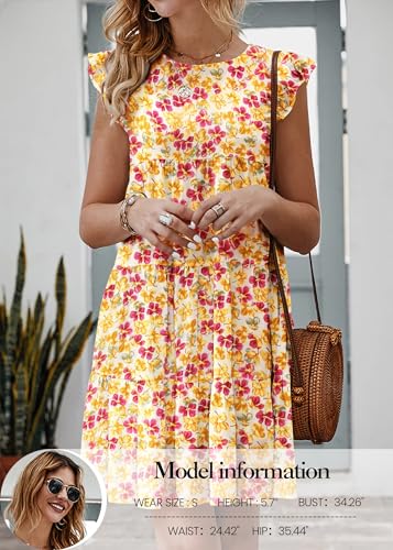 KIRUNDO Women's Summer Dresses Sleeveless Ruffle Sleeve Round Neck Solid Loose Short Flowy Pleated Mini Babydoll Dress - Image 3