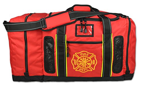 Newly Redesigned Lightning X Firefighter Fireman Quad-Vent Turnout Gear Bag w Helmet Compartment, Mesh Vents & Maltese Cross for First Responder (Red)