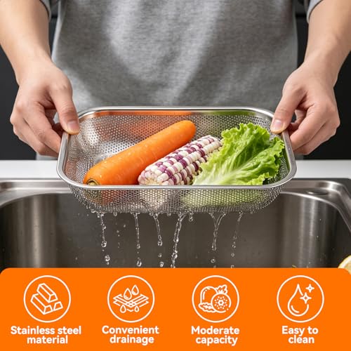 Colador rectangular de acero inoxidable para vegetales miniatura 2