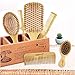 Queta - Juego de 6 cepillos de bambú para el cabello, peine de masaje con mango de bambú, peine de cola, peine de dientes, peine de doble cabeza, peine de cojín