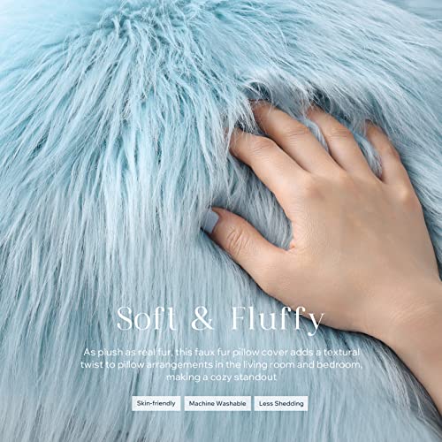 Image of Phantoscope Decorative Light Blue New Luxury Series Merino Style Fur Throw Pillow Case Cushion Cover 20 inch x 20 inch