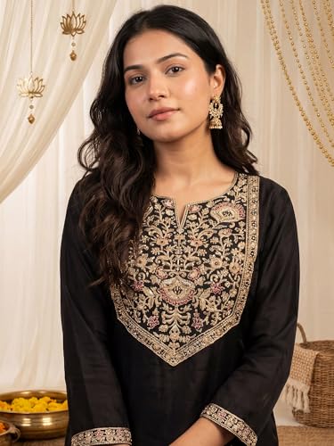 Image of INDO ERA Women's Embroidered Rayon Viscose Straight Kurta Pant with Dupatta Set