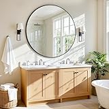 Antok Spiegel Rund, 71cm Schwarz Dekorative Wandspiegel für Bad, Eitelkeit, Wohnzimmer, Eingangsbereich, Runder Spiegel Hängend oder Lehnend, Aluminium Rahmen