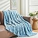 NEWCOSPLAY Super Soft Throw Blanket Blue Premium Silky Flannel Fleece 3D Ribbed Jacquard Lightweight Bed Blanket All Season Use (Blue Ribbed, Throw(50
