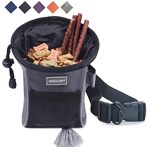 Vivaglory Sports Style Dog Treat Bag, Enlarged Opening Dog Training Treat Bag with Detachable Waistband, Poop Bag Dispenser, Convenient to Carry Treats, Kibbles, Pet Toys, Grey Vivaglory Sports Style Dog Treat Bag, Enlarged Opening Dog Training Treat Bag with Detachable Waistband, Poop Bag Dispenser, Convenient to Carry Treats, Kibbles, Pet Toys, Grey