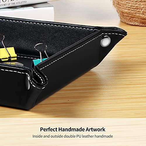 Image of YAPISHI Key Dish Bowl for Men, Entryway Catchall Holder Bedside Table Valet Tray for Pocket Stuff, PU Leather Nightstand Organizer for Dice /Coins /Wallet /Watch /Rings /Sunglasses, Dresser /Coffee Table