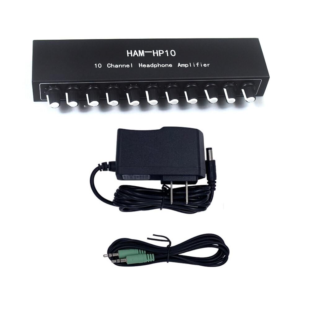 VIDOO HAM-HP10 10-Kanałowy Wzmacniacz Słuchawkowy Stereo 1 Wejście 10 Wyjść 12dB Wzmocnienie NJM4556A Jack 3.5mm DC 12-24V