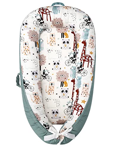 Image of Portable Change Pad Soft Cotton Cover Adjustable Size for Lounger Machine Wash Color Geen Animal