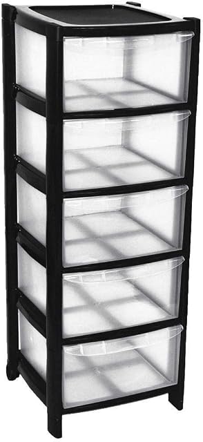 VTL® 5 Plastic Storage Drawers - Large Tower - Black Colour - Tall Tower