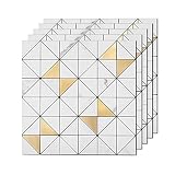 Soulscrafts 5-Sheet Peel and Stick Backsplash Tile PVC White Marble Stone with Gold Aluminum Metal S