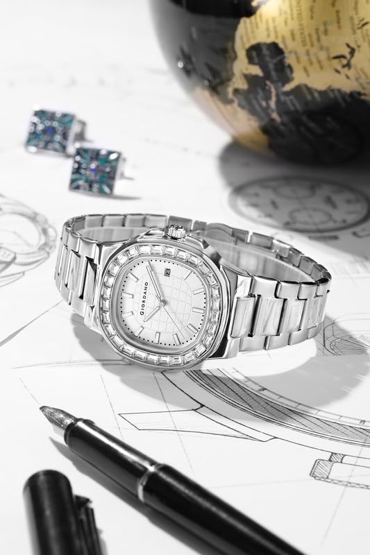 Image of Giordano Luxury Watch for Men with Textured Dial, Crystal Bezel, Date Display and Stainless Steel Strap